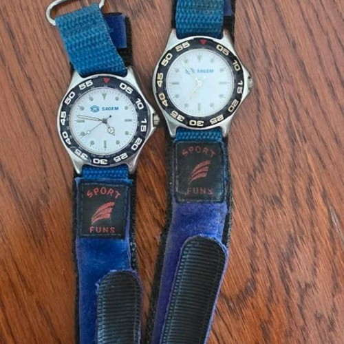 Sagem watches used, set of 2, vintage style with fabric strap