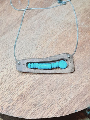 Handmade necklace new, 925 silver, wood, turquoise stones