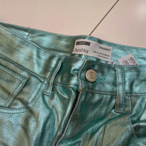 Bershka metallic blue turquoise pants like new, size 38