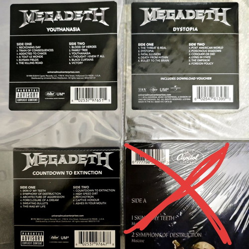 Megadeth Picture LPs Youthanasia, Dystopia, Countdown to Extinction new