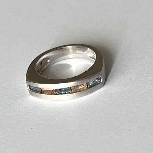Solid silver 0.925 ring with blue and brown zircon new