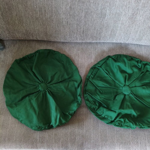 Set of 2 handmade round decorative sofa pillows dark green new