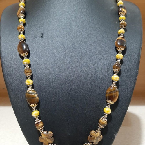 Necklace with tiger eye and Austrian crystals in 925 silver new