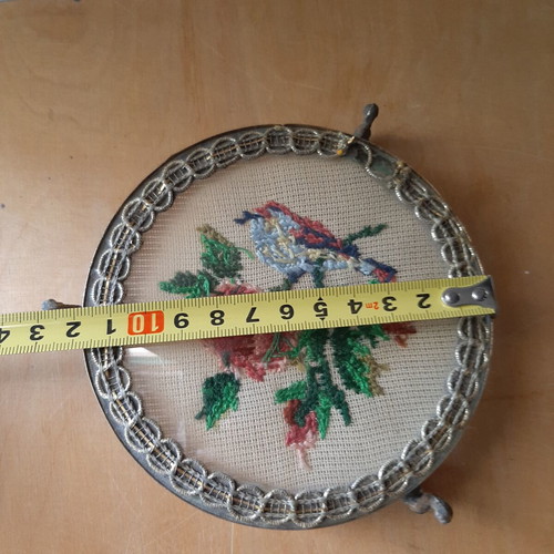 Decorative plate with embroidery and swan feet used, 1950s vintage