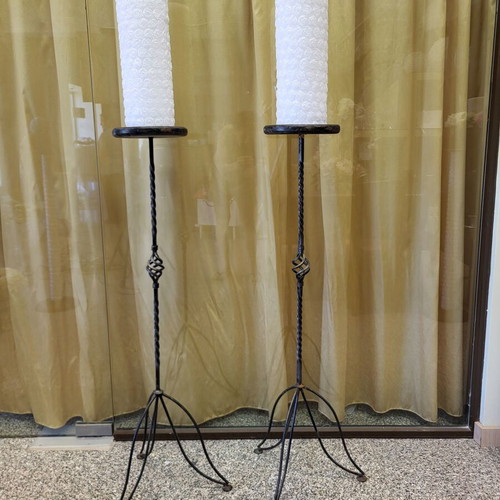 Pair of vintage floor candle holders like new made of wrought iron