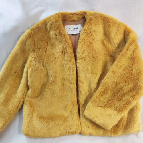 Pull & Bear yellow ecological faux fur jacket like new, size L