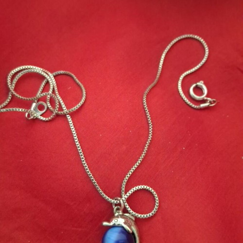 Necklace with dolphin and blue bead used