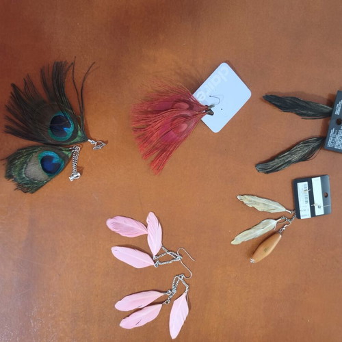 Urban Wings modern earrings with statement feathers, set of 5 pairs