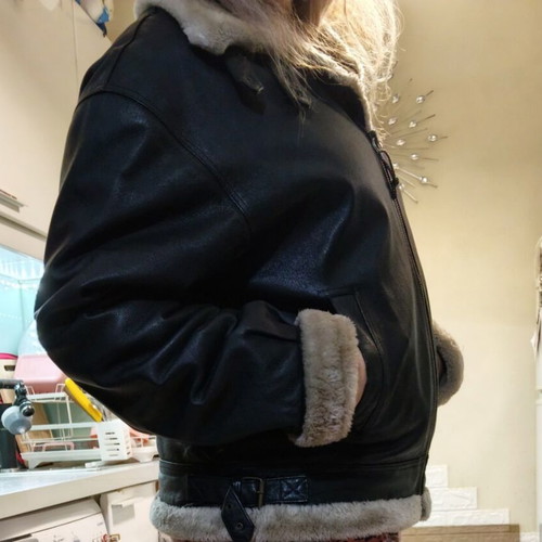 Real Leather Aviator Jacket like new, vintage style, size S, black