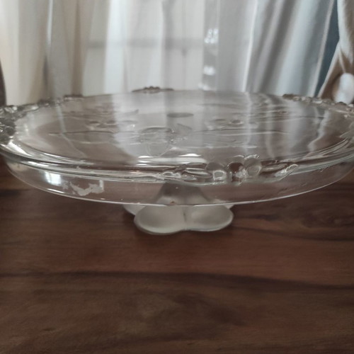 Crystal serving platter with floral design like new
