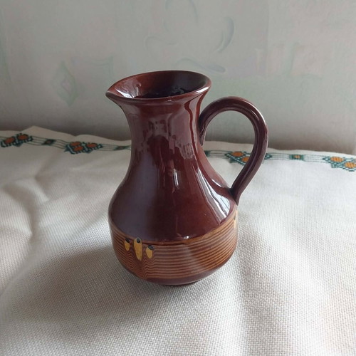 Bulgarian ceramic vintage small jug, handmade from the 70s
