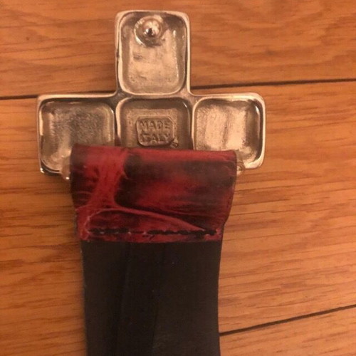Leather women's belt red vintage with crystals like new