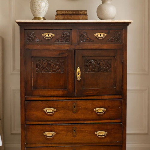 1930 linen cabinet with white marble, Louis XVI and Art Deco style