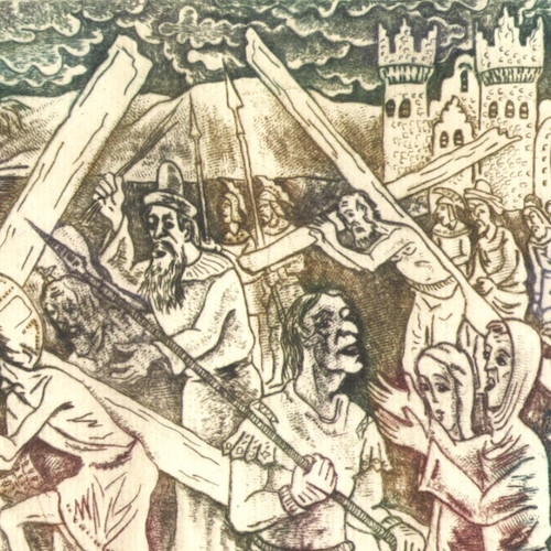 The Carrying of the Cross engraving print new, dry needle technique
