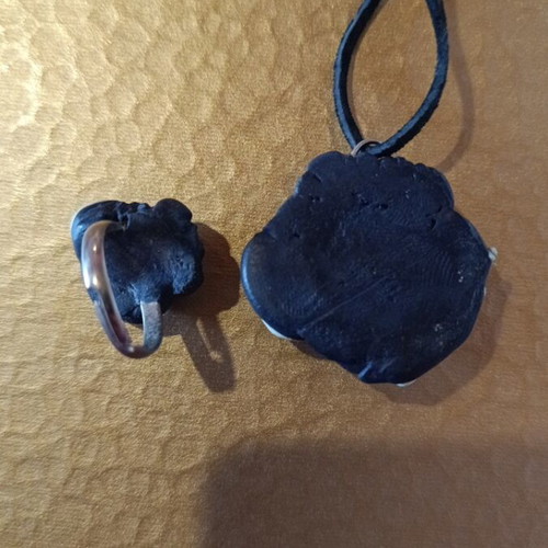 Handmade necklace and ring set with black stone like new