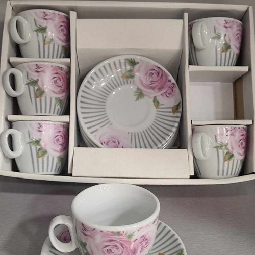Porcelain coffee cup set 6 pcs with pink roses new