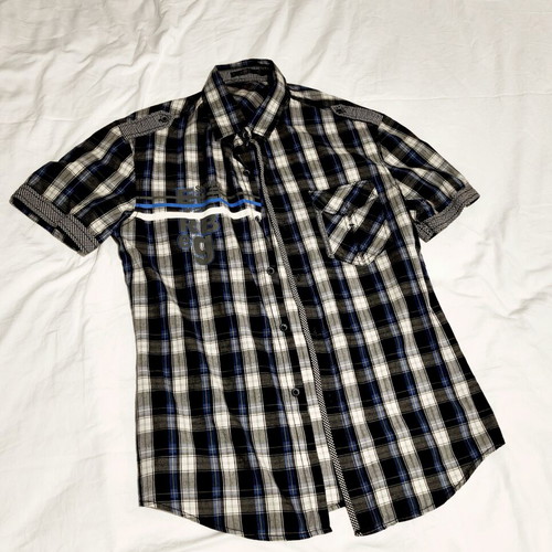 Plaid shirt like new, size L, black and blue