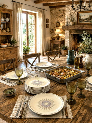 Vintage σετ 10 ρηχά πιάτα & πιατέλα ELKE Χαλκίδος Ironstone με σχέδιο ροζέτα