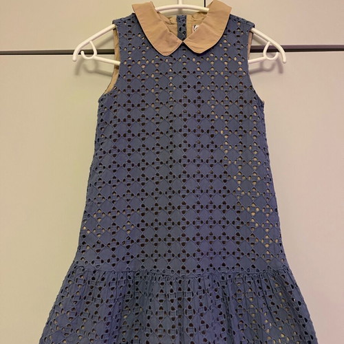 Girls' dress with guipure lace blue like new for 6 years old