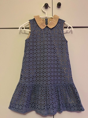 Girls' dress with guipure lace blue like new for 6 years old