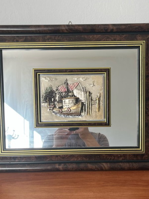 Creazioni Artistiche vintage κάδρο με καθρέφτη και ανάγλυφη ψαρόβαρκα, 50 x 40 εκ.
