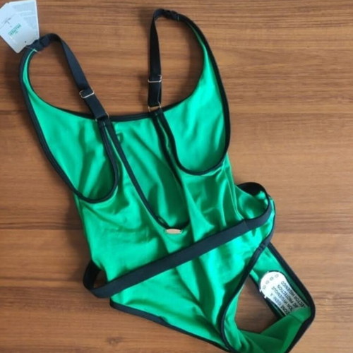 Palmers green one-piece swimsuit with decorative belt