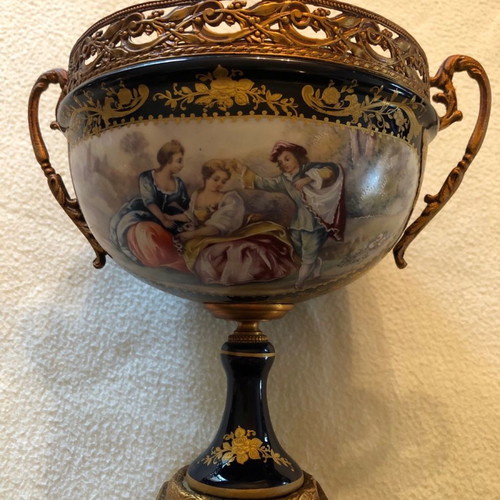 Sevres vintage bowl used, 20th century blue cobalt porcelain