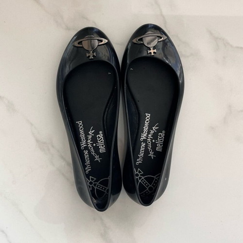 Vivienne Westwood x Melissa Anglomania black ballet flats like new with gunmetal hardware