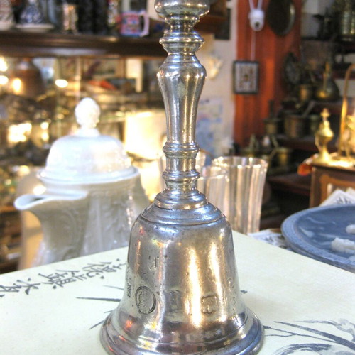 Pewter hand bell used, height 14 cm, diameter 6.8 cm