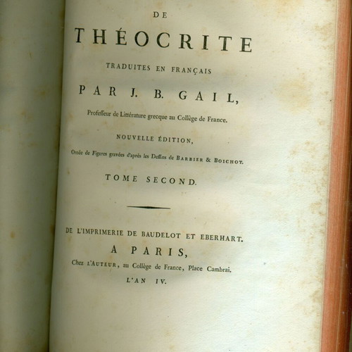 Idyllia tou Theokritou leather-bound book used, Paris 1795, 2 volumes in 1