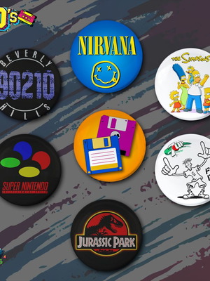 Set of 7 90s Pins New, 2.5 cm
