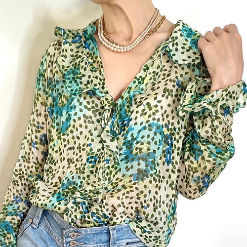 Persona by Marina Rinaldi silk floral shirt XL like new, turquoise green