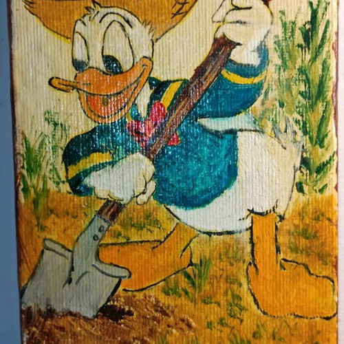 Donald Duck painting used, genuine hand-painted frame