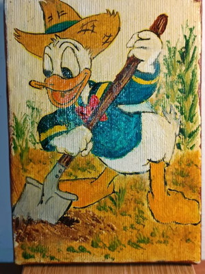 Donald Duck painting used, genuine hand-painted frame