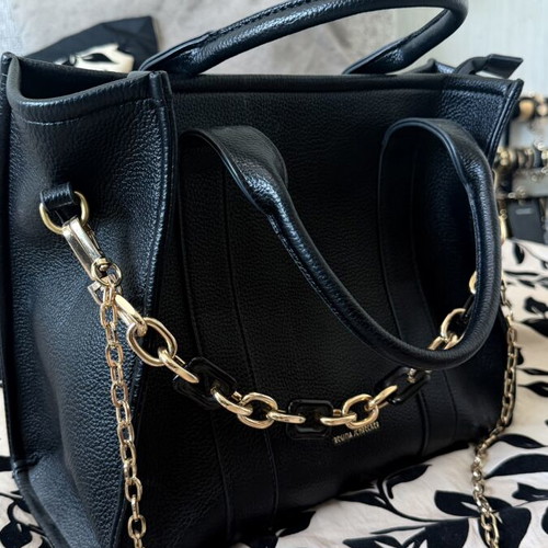 Regina Schrecker Black Handheld Bag Like New with Gold Chains