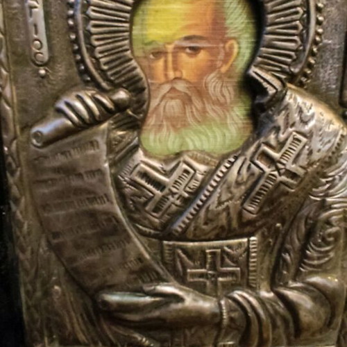 Silver religious icons 950 used, Axion Esti, Saint Demetrios, Saint Athanasios, Saint Spyridon