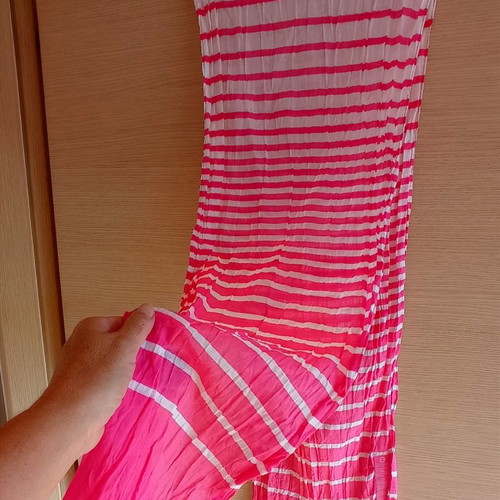 Long cotton striped scarf used, 180x30 cm, crinkled pink white