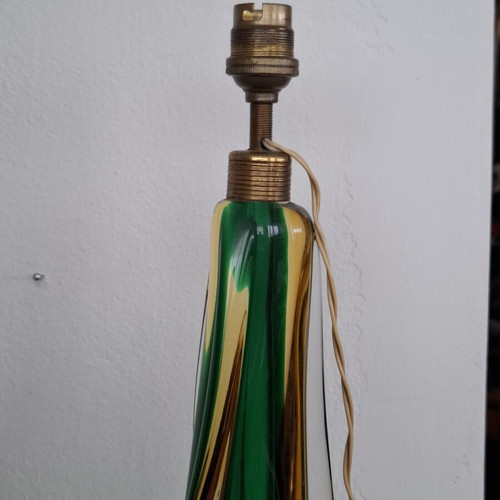 Murano Sommerso Table Lamp used, hand-blown green and amber glass with brass ring