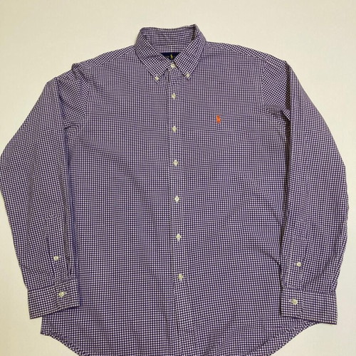 Ralph Lauren Oxford shirt L, purple and white checked, orange pony