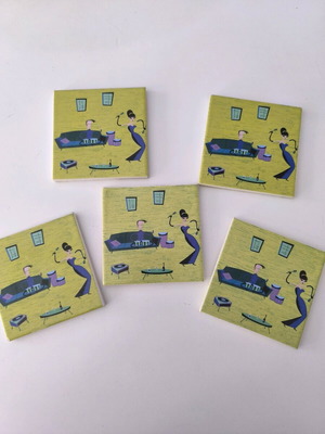 Ceramic coasters pack of 5 used, light green
