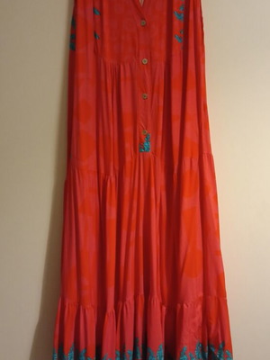 Women's summer dress long fuchsia with turquoise XL new