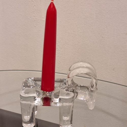 Vintage Kosta Boda Sweden Ram glass candleholder by artist Bertil Vallien like new