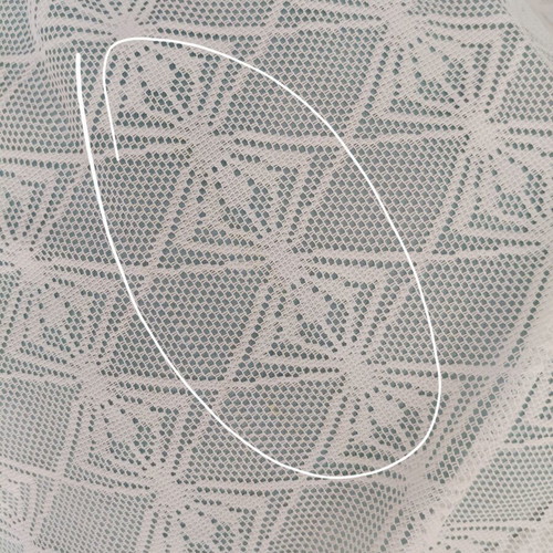 Two sewn white lace curtains, 2.5m height, 1.5m width each