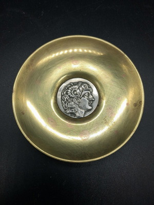Vintage Decorative Plate Paperweight Lalaounis Style Used, Brass and Silver