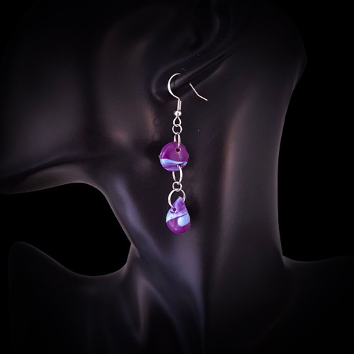 Handmade earrings from recycled plastic, purple and blue, new