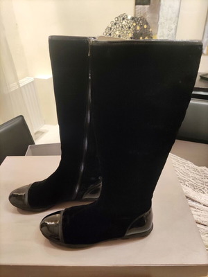Prada women's boots black velvet with patent details like new, size 36.5