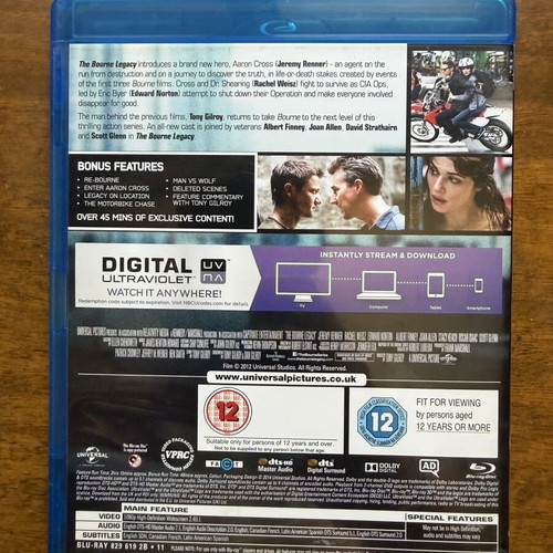 The Bourne Legacy Blu-Ray like new, English subtitles, no Greek