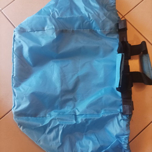 Shopping bag with plastic hooks for supermarket cart, blue, new