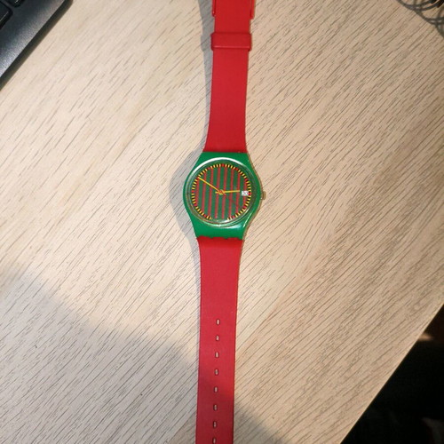 Swatch vintage watch used, green/red, Swiss Made