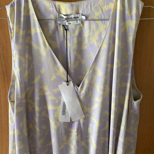 Collectiva Noir long sleeveless dress new, lilac and yellow, size S